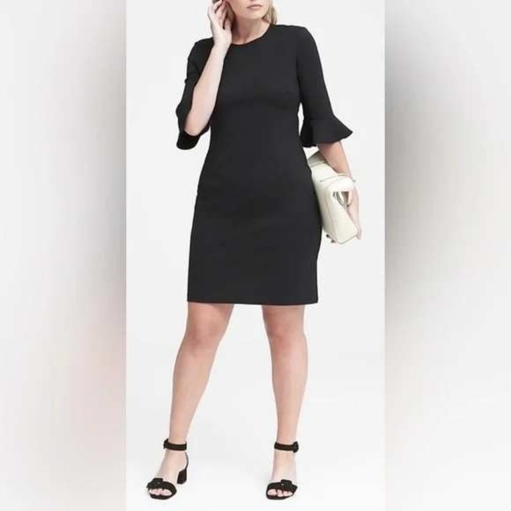 Banana‎ Republic Women's 3/4 Flutter Sleeve Black Soft Shift Dress Size 12